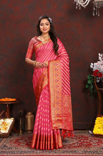 Magenta Organza Silk Woven Design With Rich Meenakari Weaving Pallu Saree