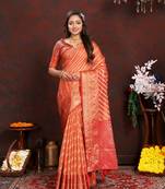 Orange Organza Silk Woven Design With Rich Meenakari Weaving Pallu Saree
