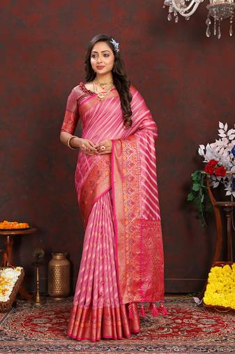 Pink Organza Silk Woven Design With Rich Meenakari Weaving Pallu Saree