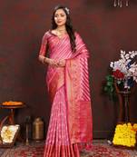 Pink Organza Silk Woven Design With Rich Meenakari Weaving Pallu Saree