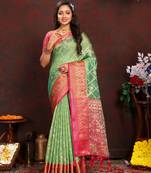 Green Organza Silk Woven Design With Rich Meenakari Weaving Pallu Saree