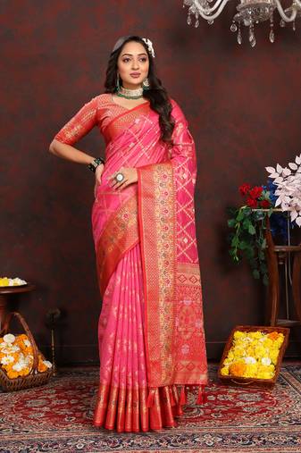 Magenta Organza Silk Woven Design With Rich Meenakari Weaving Pallu Saree