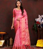 Pink Organza Silk Woven Design With Rich Meenakari Weaving Pallu Saree