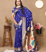 Blue Soft Paithani Silk Woven Design Rich Zari Meenakari Weaving Saree