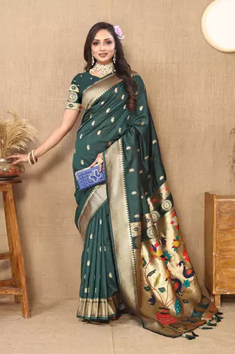 Green Soft Paithani Silk Woven Design Rich Zari Meenakari Weaving Saree