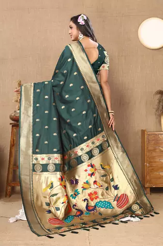 Green Soft Paithani Silk Woven Design Rich Zari Meenakari Weaving Saree