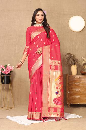 Pink Soft Paithani Silk Woven Design Rich Zari Meenakari Weaving Saree