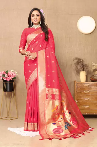 Pink Soft Paithani Silk Woven Design Rich Zari Meenakari Weaving Saree