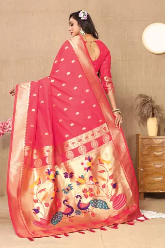 Pink Soft Paithani Silk Woven Design Rich Zari Meenakari Weaving Saree