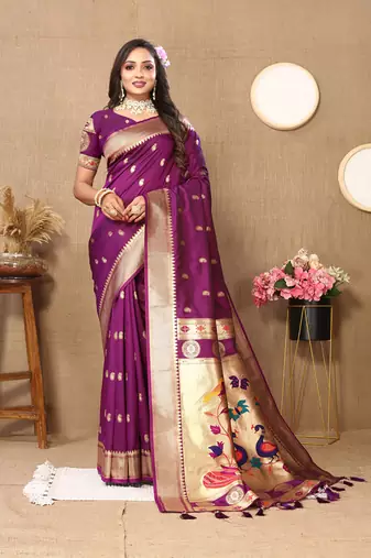Purple Soft Paithani Silk Woven Design Rich Zari Meenakari Weaving Saree