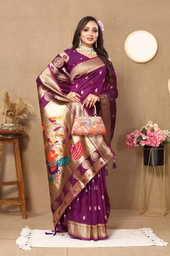 Purple Soft Paithani Silk Woven Design Rich Zari Meenakari Weaving Saree