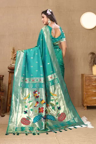 Rama Soft Paithani Silk Woven Design Rich Zari Meenakari Weaving Saree