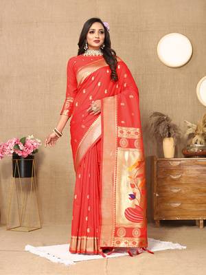 Red Soft Paithani Silk Woven Design Rich Zari Meenakari Weaving Saree 1