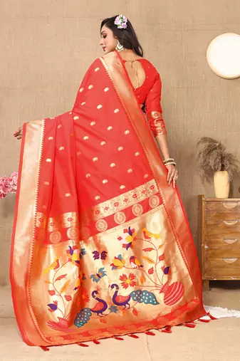Red Soft Paithani Silk Woven Design Rich Zari Meenakari Weaving Saree