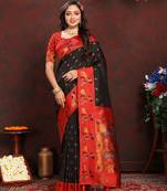Black Soft Paithani Silk Woven Design Rich Zari Meenakari Weaving Saree