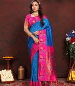 Firozi Soft Paithani Silk Woven Design Rich Zari Meenakari Weaving Saree