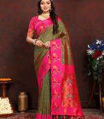 Mahendi Soft Paithani Silk Woven Design Rich Zari Meenakari Weaving Saree