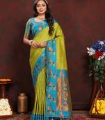 Parotgreen Soft Paithani Silk Woven Design Rich Zari Meenakari Weaving Saree