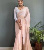 Peach Bollywood Embroidered Georgette Saree With Blouse Piece