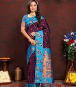 Wine Soft Paithani Silk Woven Design Rich Zari Meenakari Weaving Saree