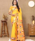 Gold Soft Paithani Silk Woven Design Rich Zari Meenakari Weaving Saree