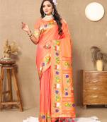 Orange Soft Paithani Silk Woven Design Rich Zari Meenakari Weaving Saree