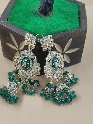   Long earrings with meenakari design and hanging pearls, traditional earrings 3