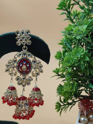   Long earrings with meenakari design and hanging pearls, traditional earrings 4