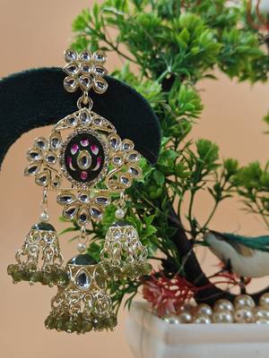   Long earrings with meenakari design and hanging pearls, traditional earrings 4