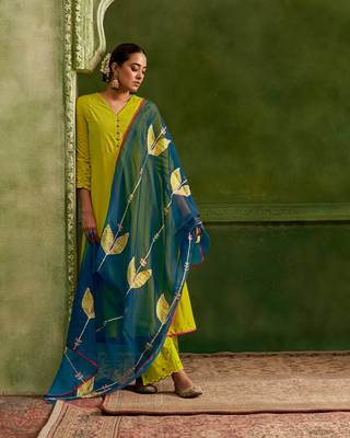 Dresoul yellow anarkali and digital print embroidery set 2