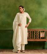 Dresoul white ivory embroidered kurta and dupatta set