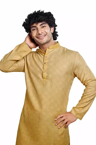 Vardha men's cotton print shaded stitched kurta, moroccan pattern printed kurtas for men, mandarin collar long kurta's