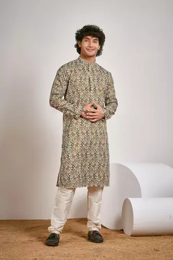 Vardha men's cotton shibori dyed stitched kurta, shibori dyed ethnic kurtas for men, mandarin collar long kurta's