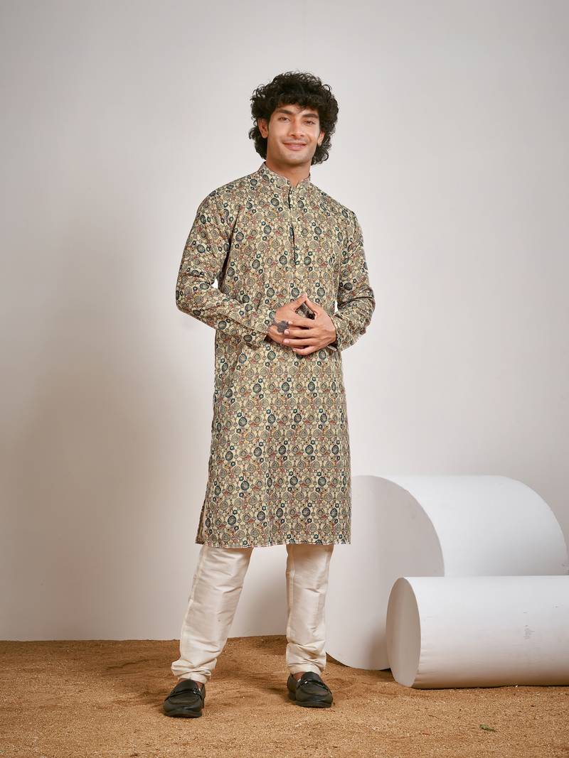 Vardha men's cotton shibori dyed stitched kurta, shibori dyed ethnic kurtas for men, mandarin collar long kurta's