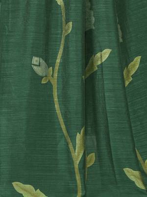 dark green vichitra silk blend floral print pre draped saree piece 5