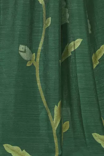 dark green vichitra silk blend floral print pre draped saree piece