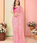 Pink Ready To Wear Printed Daily Wear Georgette Saree With Blouse Piece