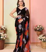 Black Ready To Wear Printed Daily Wear Georgette Saree With Blouse Piece