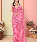 Pink Ready To Wear Printed Daily Wear Georgette Saree With Blouse Piece