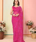 Pink Ready To Wear Printed Daily Wear Georgette Saree With Blouse Piece