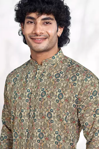 Vardha men's cotton shibori dyed stitched kurta, shibori dyed ethnic kurtas for men, mandarin collar long kurta's