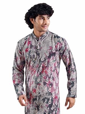 Vardha men's viscose stitched kurta, flowy leaf pattern shibori dyed ethnic kurtas for men, mandarin collar long kurta's 1