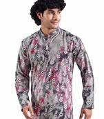 Vardha men's viscose stitched kurta, flowy leaf pattern shibori dyed ethnic kurtas for men, mandarin collar long kurta's