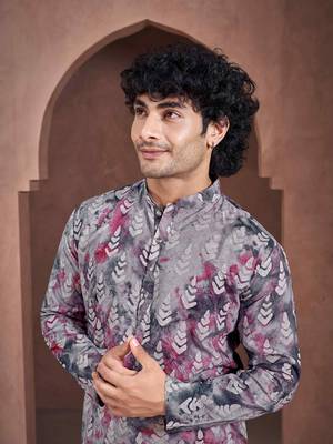 Vardha men's viscose stitched kurta, flowy leaf pattern shibori dyed ethnic kurtas for men, mandarin collar long kurta's 3
