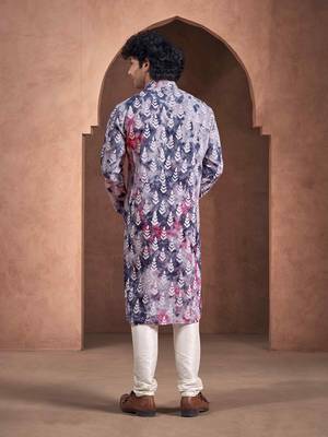 Vardha men's viscose stitched kurta, flowy leaf pattern shibori dyed ethnic kurtas for men, mandarin collar long kurta's 4