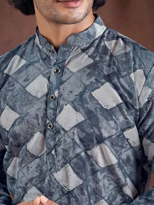 Vardha men's viscose sequence slim kurta  with block print, shibori dyed kurtas for men, mandarin collar long kurta's 3