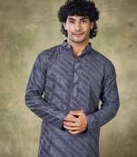 Vardha men's viscose sequence readymade kurta for men - sequins embroidery,  mandarin collar design blue long kurta's
