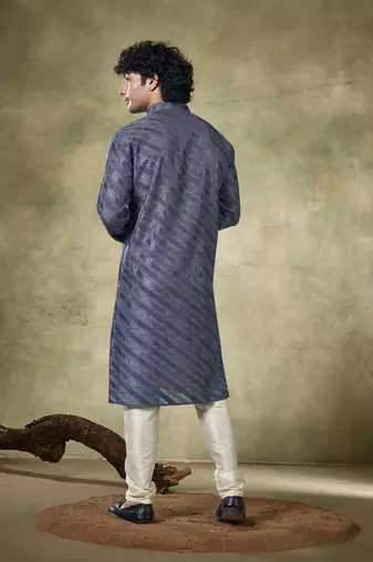 Vardha men's viscose sequence readymade kurta for men - sequins embroidery,  mandarin collar design blue long kurta's