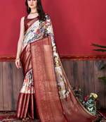 Soft Faux Banarasi Silk Kalamkari Block Print Designe Party Wear Saree