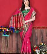 Soft Lichi Silk Blend Saree With Beautiful Zari  & Meenakari Weaving Pallu With Zari Weawing Border